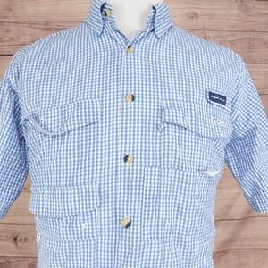 Joe Marlin Shirt Mens Medium Gingham Fishing Vented Short Sleeve Button Down
